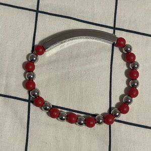 Rustic Cuff Red and Silver Beaded Bracelet